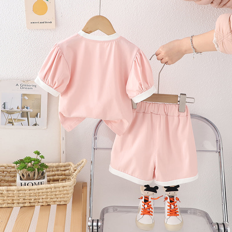 Girls Peach Heart Sequined Puff Sleeves Top With Shorts Set 2 pc. Sets
