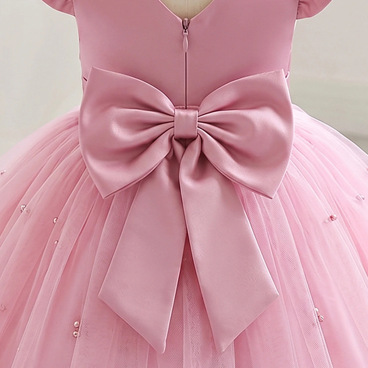 Girls Pink Pearl-Embellished Flutter Sleeve Fit & Flare Dress Casual Dresses