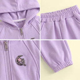 Girls Lavender Embellished Hooded Sweatshirt & Joggers Co-ord Sets Sets
