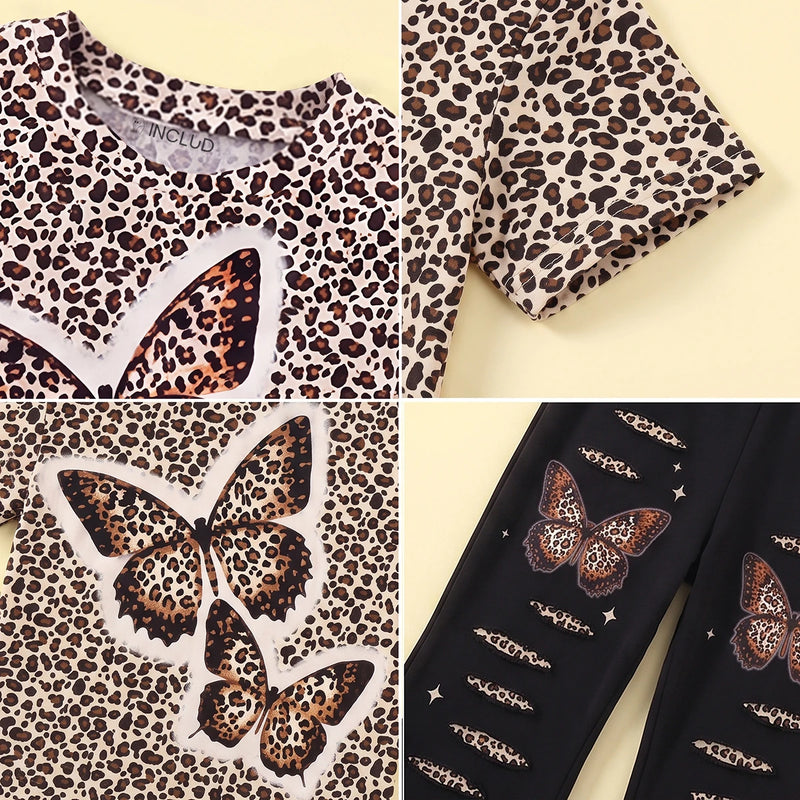 Girls Black Butterfly Print T-Shirt With Pants Sets 2 pc. Sets