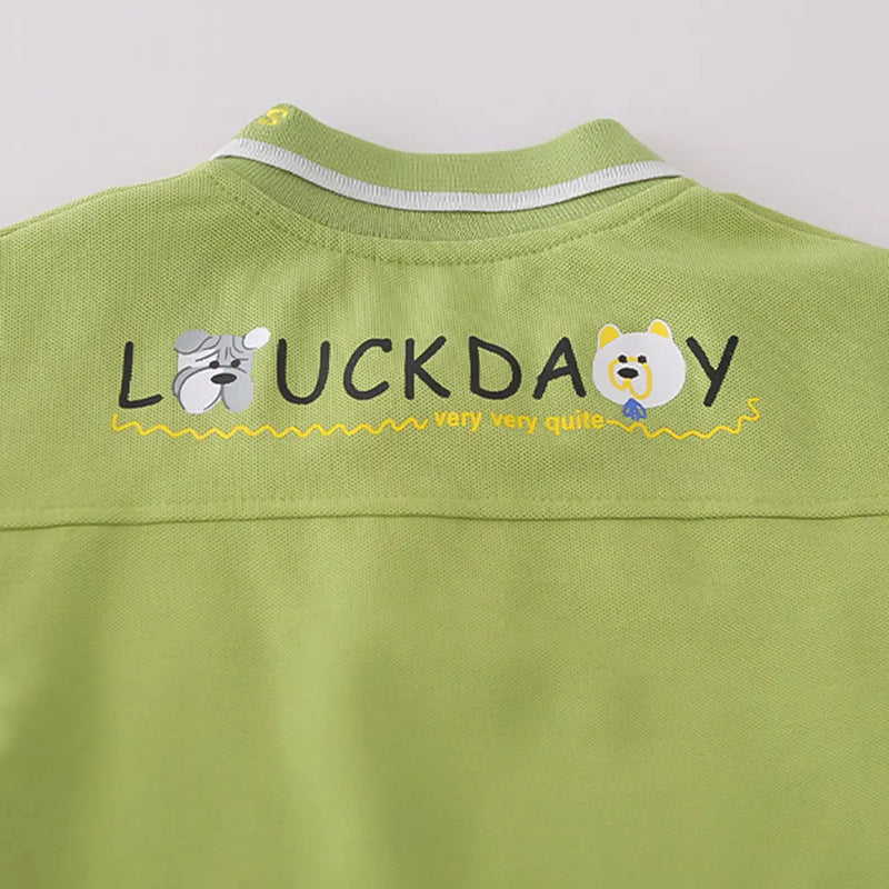 Boys Green Animal Graphic Short Sleeve Polo T-Shirt With Elasticated Shorts Sets 2 pc. Sets