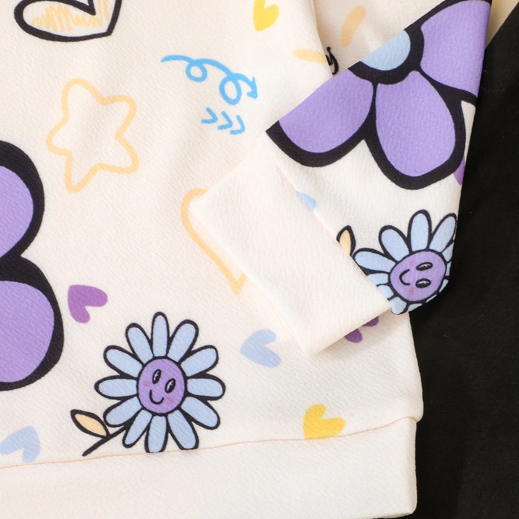 Girls Off White Floral Printed Sweatshirt With Pant sets Sets