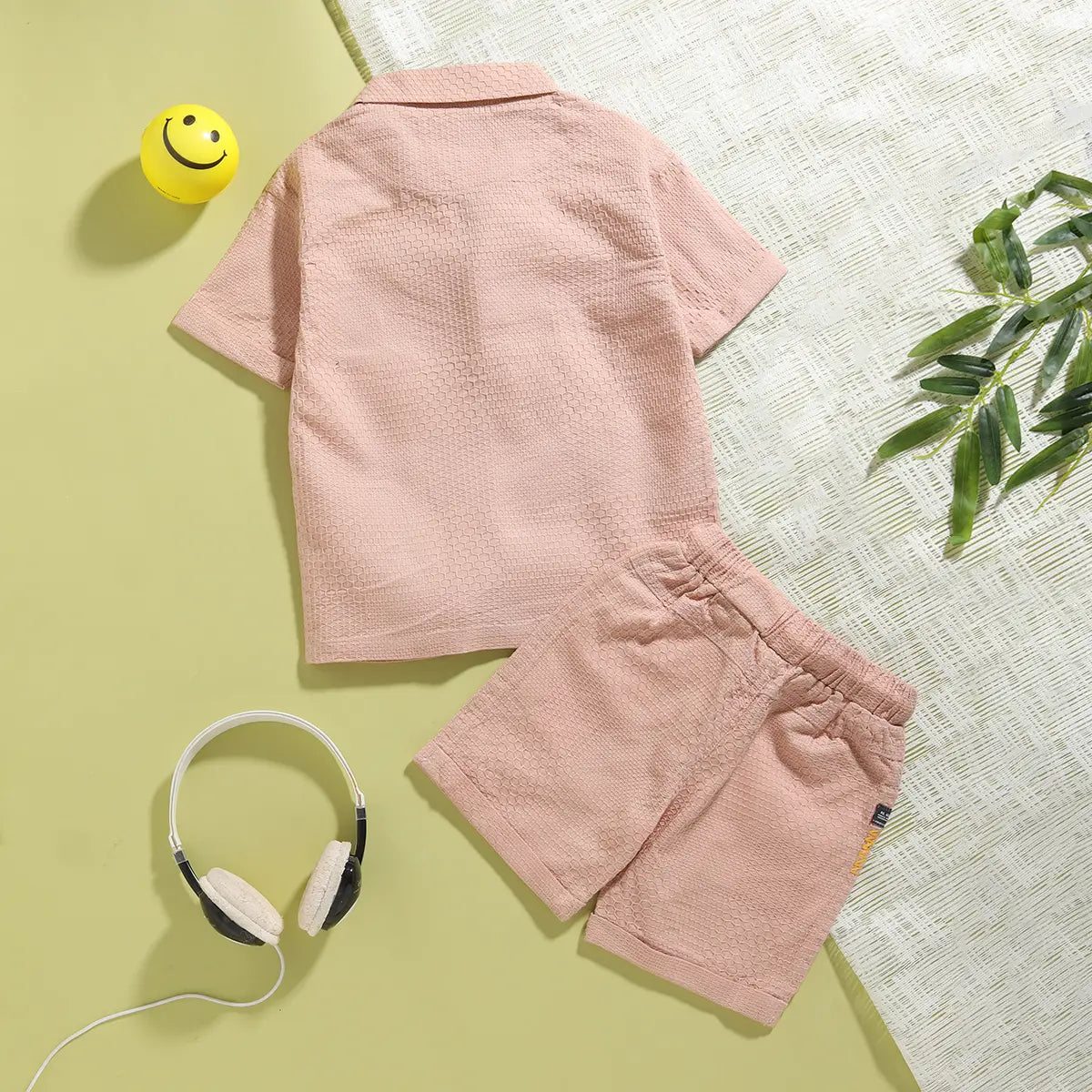 Boys Pink Smiley Applique Short Sleeve Shirt With Shorts Sets 2 pc. Sets