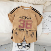 Boys Khaki Shoulder Striped Raglan Sleeves T-Shirt With Shorts Set 2 pc. Sets Khaki 1-2 Y