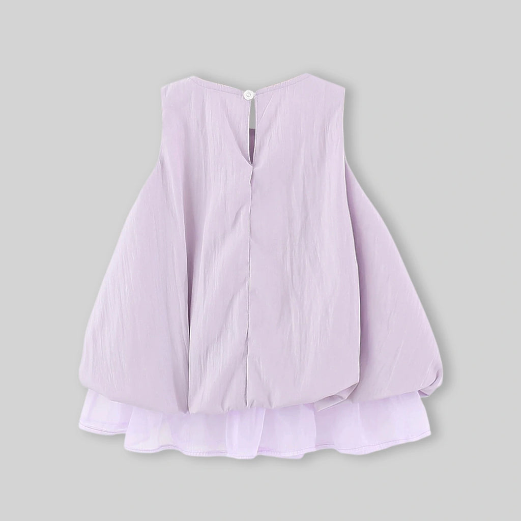 Girls Purple Bow Applique Balloon Dress Casual Dresses
