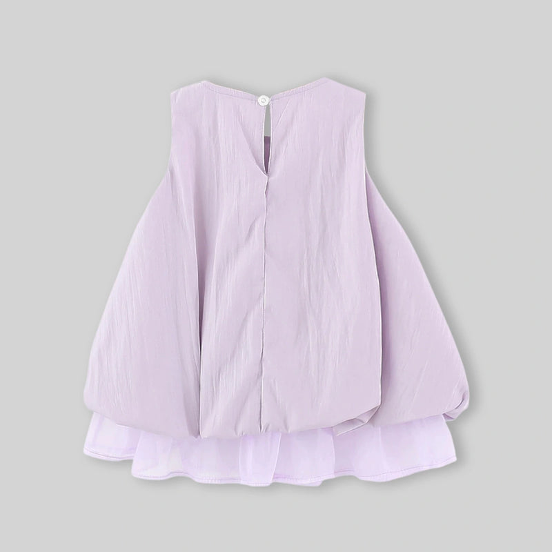Girls Purple Bow Applique Balloon Dress Casual Dresses