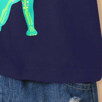 Boys Navy Blue Dinosaur Graphic Short Sleeves Round Neck T-Shirt Tshirts