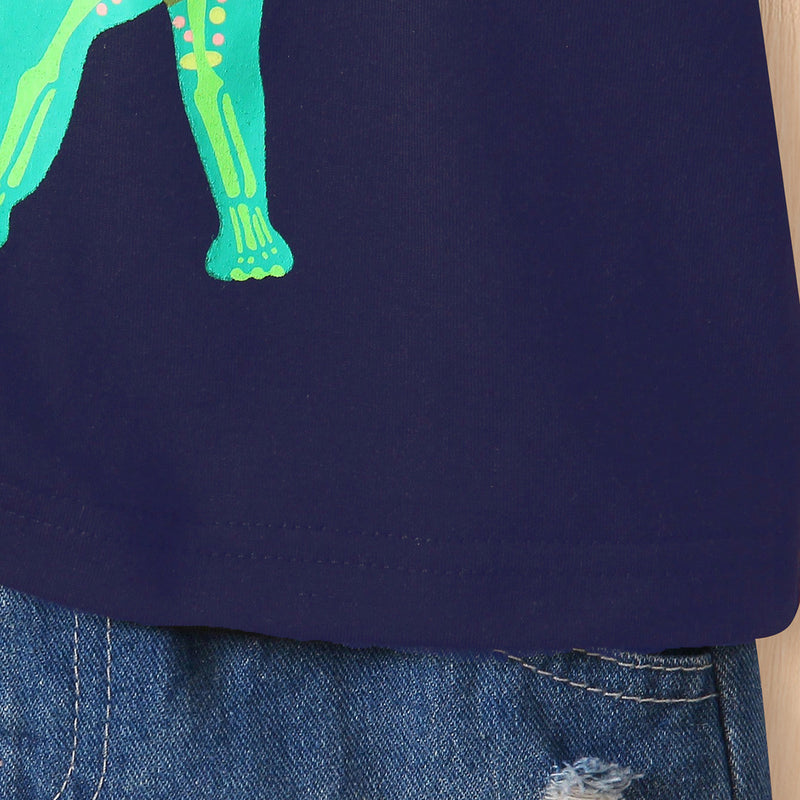 Boys Navy Blue Dinosaur Graphic Short Sleeves Round Neck T-Shirt Tshirts