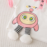 Boys Pink Cartoon Printed Applique Short Sleeves Polo T-Shirt With Shorts Set 2 pc. Sets