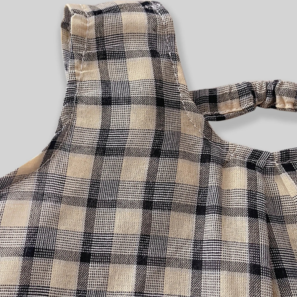 Girls Yellow Checked Sleeveless A-line Top With Cropped Pant Sets Sets