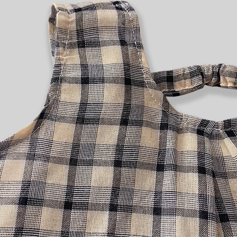 Girls Yellow Checked Sleeveless A-line Top With Cropped Pant Sets Sets