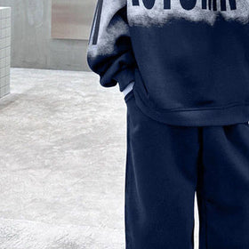 Boys Navy Blue Typographic Printed Sweatshirt With Pants Sets 2 pc. Sets