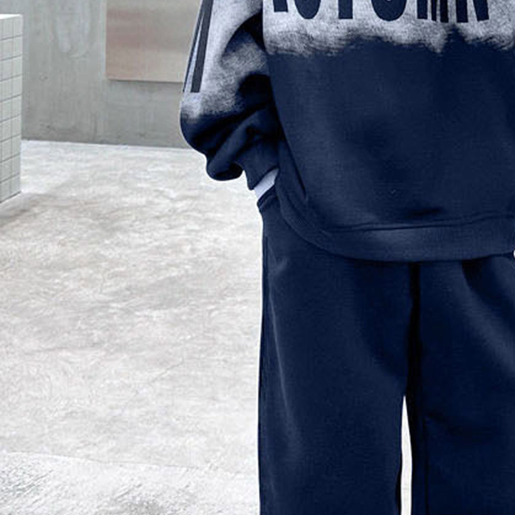 Boys Navy Blue Typographic Printed Sweatshirt With Pants Sets 2 pc. Sets