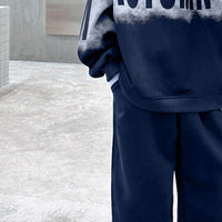 Boys Navy Blue Typographic Printed Sweatshirt With Pants Sets 2 pc. Sets