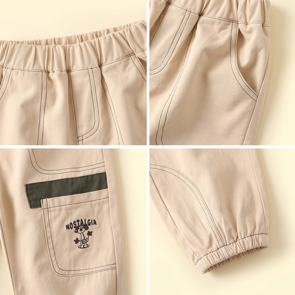 Boys Beige Embroidered Jogger Pants