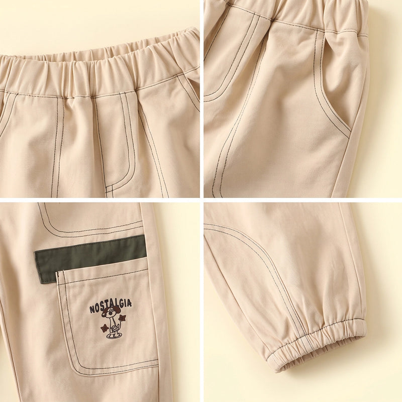 Boys Beige Embroidered Jogger Pants