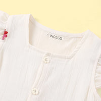 Girls Off White Floral Embroidered Top With Shorts Sets 2 pc. Sets