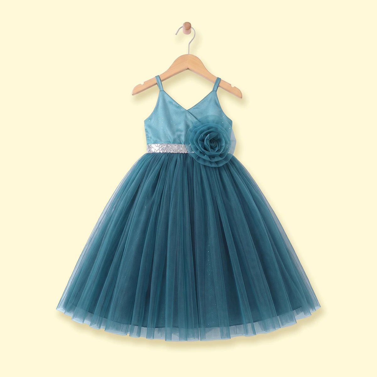 Girls Teal Solid Sleeveless Fit & Flare Party Dress Party Dresses Teal 2-3 Y