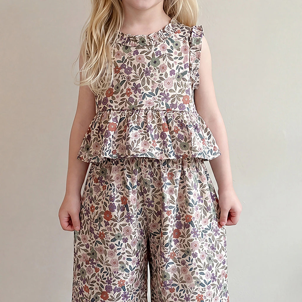 Girls Multicolor Floral Print Peplum Top With Pants Sets 2 pc. Sets