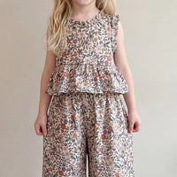 Girls Multicolor Floral Print Peplum Top With Pants Sets 2 pc. Sets