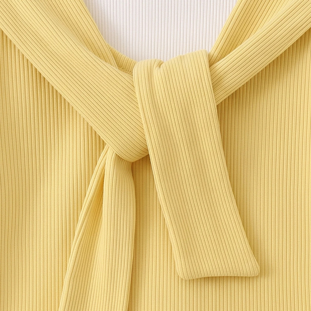 Girls Yellow Ribbed Sailor Collar Overlay Top & Pants Co-ord Sets Sets