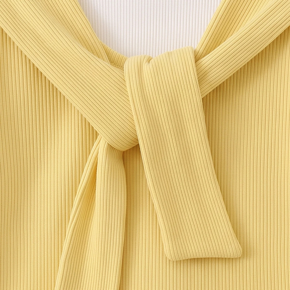Girls Yellow Ribbed Sailor Collar Overlay Top & Pants Co-ord Sets Sets
