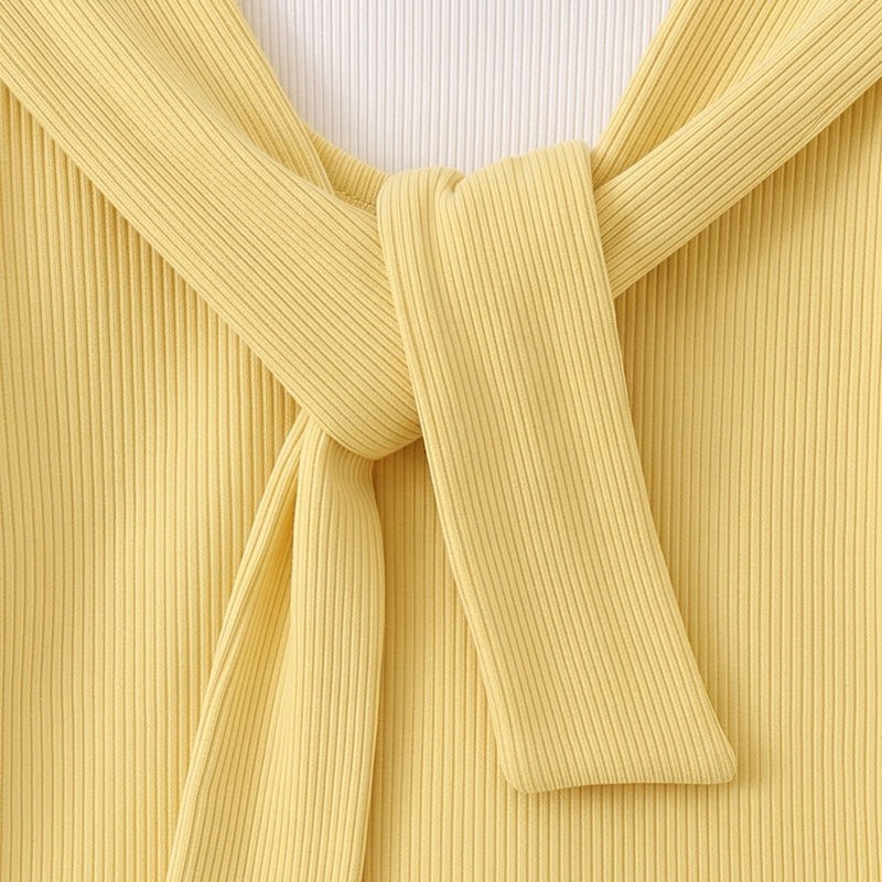 Girls Yellow Ribbed Sailor Collar Overlay Top & Pants Co-ord Sets Sets