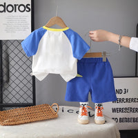 Boys Blue Dinosaur Cartoon Print T-Shirt With Shorts Set Sets