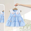 Girls Light Blue Peter Pan Collar Tiered Dress With Bow Details Casual Dresses Light Blue 1-2 Y