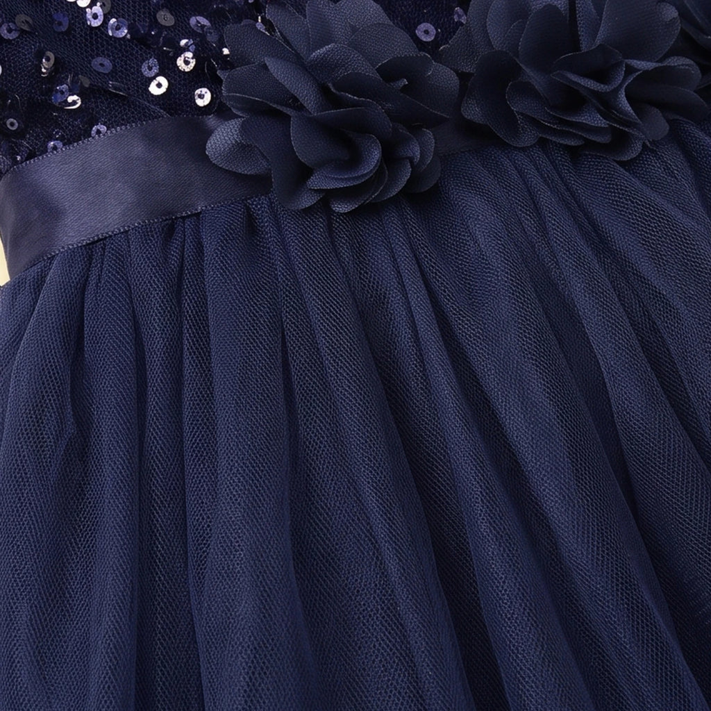 Girls Navy Blue Sequin Embellished Sleeveless Party Gown Party Dresses