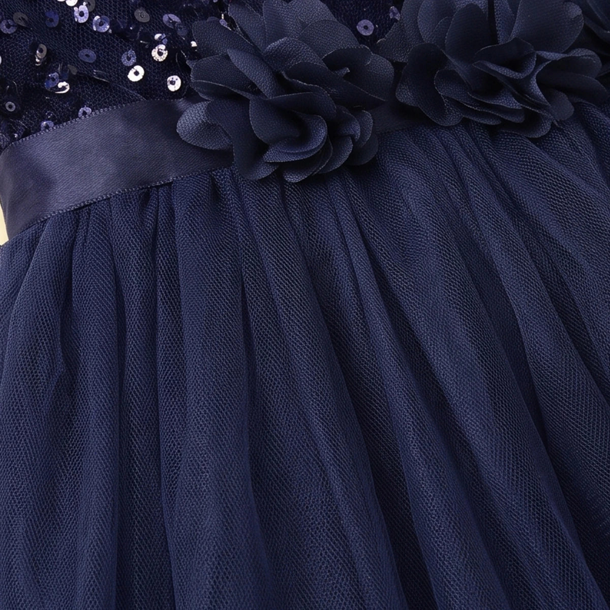 Girls Navy Blue Sequin Embellished Sleeveless Party Gown Party Dresses