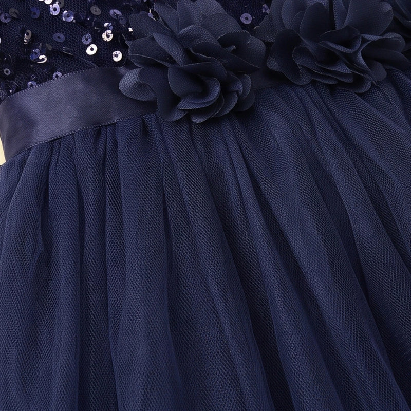 Girls Navy Blue Sequin Embellished Sleeveless Party Gown Party Dresses