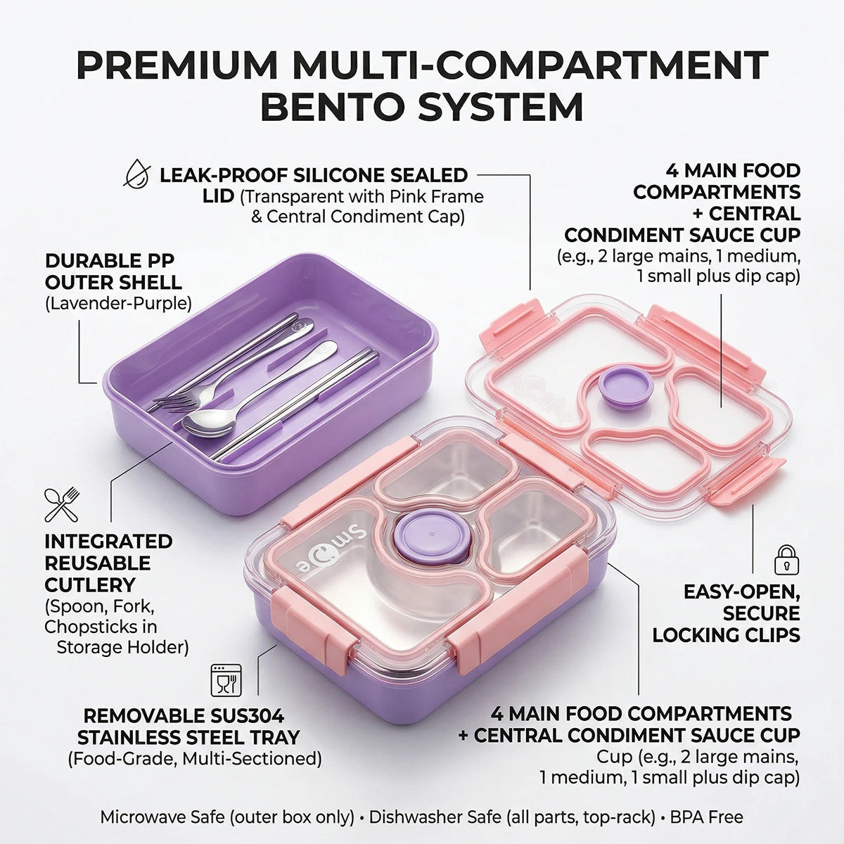 Kids Purple Blossom Multi-Compartment Lunch Box Trending Accessories