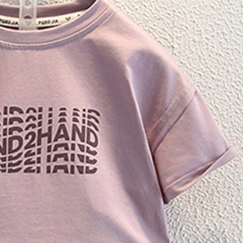 Boys Mauve Typographic Print Short Sleeves T-Shirt With Shorts Set Sets