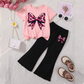 Girls Pink Leopard Print Bow T-Shirt With Flared Hem Pants Sets Sets Pink 3-4 Y