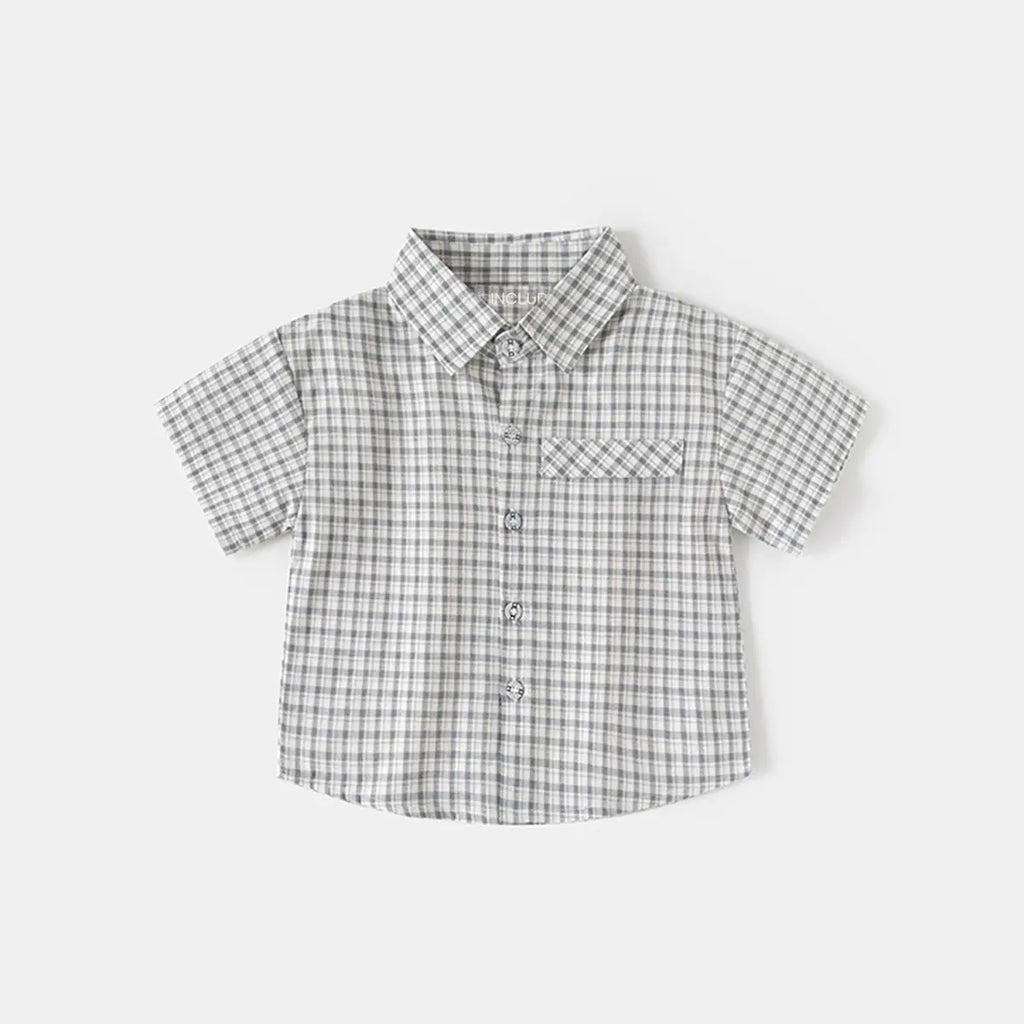 Boys Grey Checked Short Sleeves Shirt & Shorts Co-ord Sets Sets