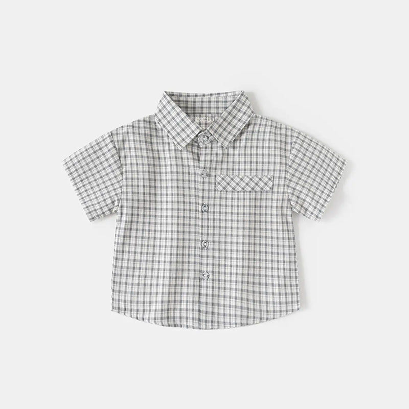 Boys Grey Checked Short Sleeves Shirt & Shorts Co-ord Sets Sets