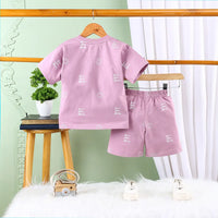 Boys Lilac Sun Printed Short Sleeve T-Shirt With Elasticated Shorts Sets Sets
