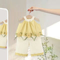 Girls Yellow Rose Applique Sleeveless Top With Pants Sets Sets Yellow 1-2 Y