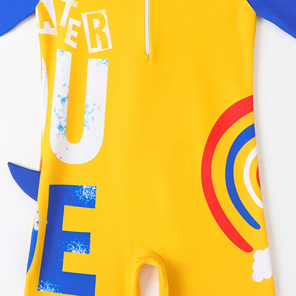 Boys Yellow Dinosaur Cartoon Print Swimwear Bodysuit Beachwear