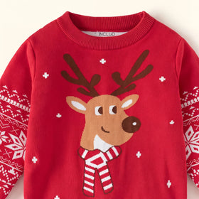 Boys Red Long Sleeve Reindeer Jacquard Sweater Sweaters & Cardigans
