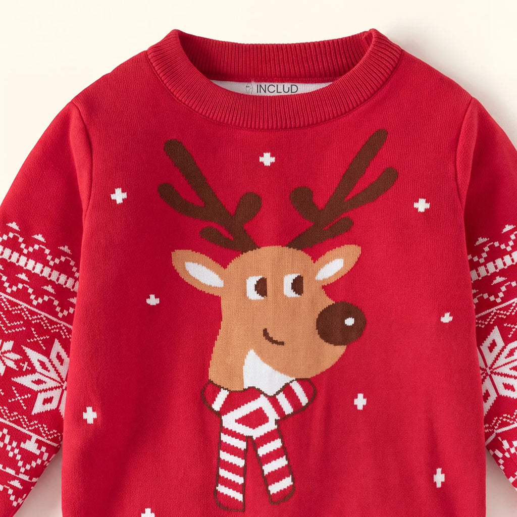 Boys Red Long Sleeve Reindeer Jacquard Sweater Sweaters & Cardigans