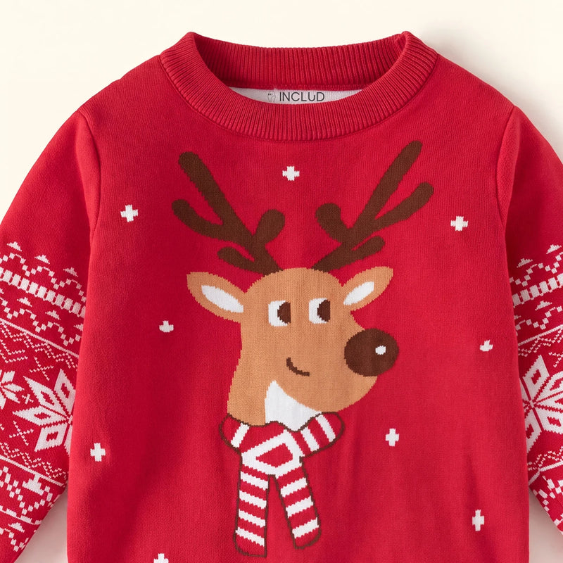 Boys Red Long Sleeve Reindeer Jacquard Sweater Sweaters & Cardigans