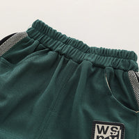 Boys Dark Green Typographic Printed Short Sleeve Polo T-Shirt With Shorts Sets 2 pc. Sets