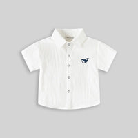 Boys White Short Sleeve Shark Embroidered Casual Shirt Shirts