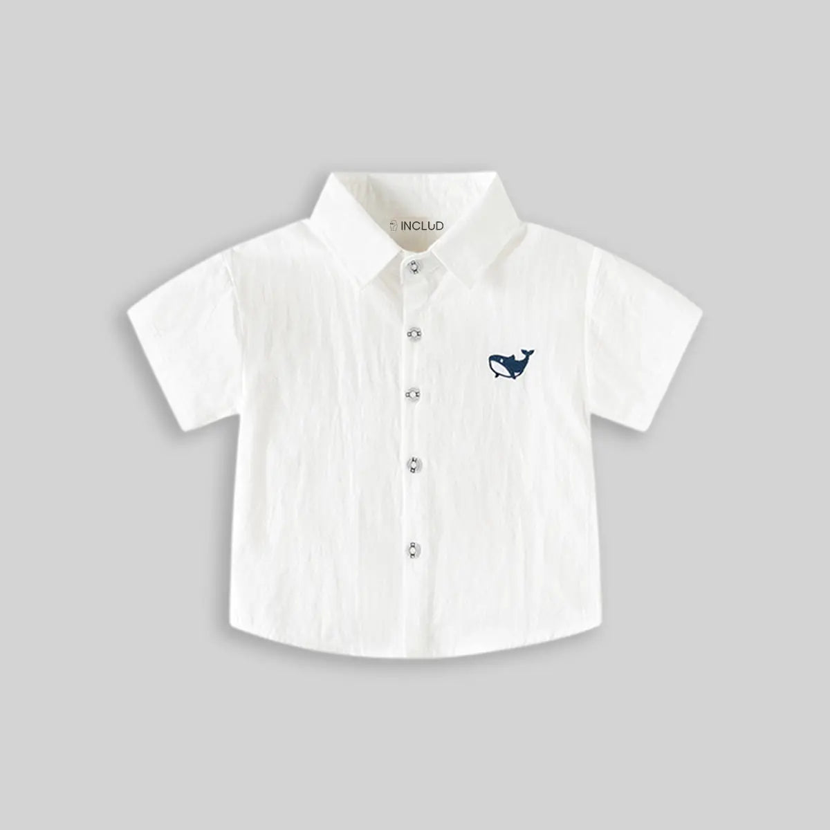 Boys White Short Sleeve Shark Embroidered Casual Shirt Shirts