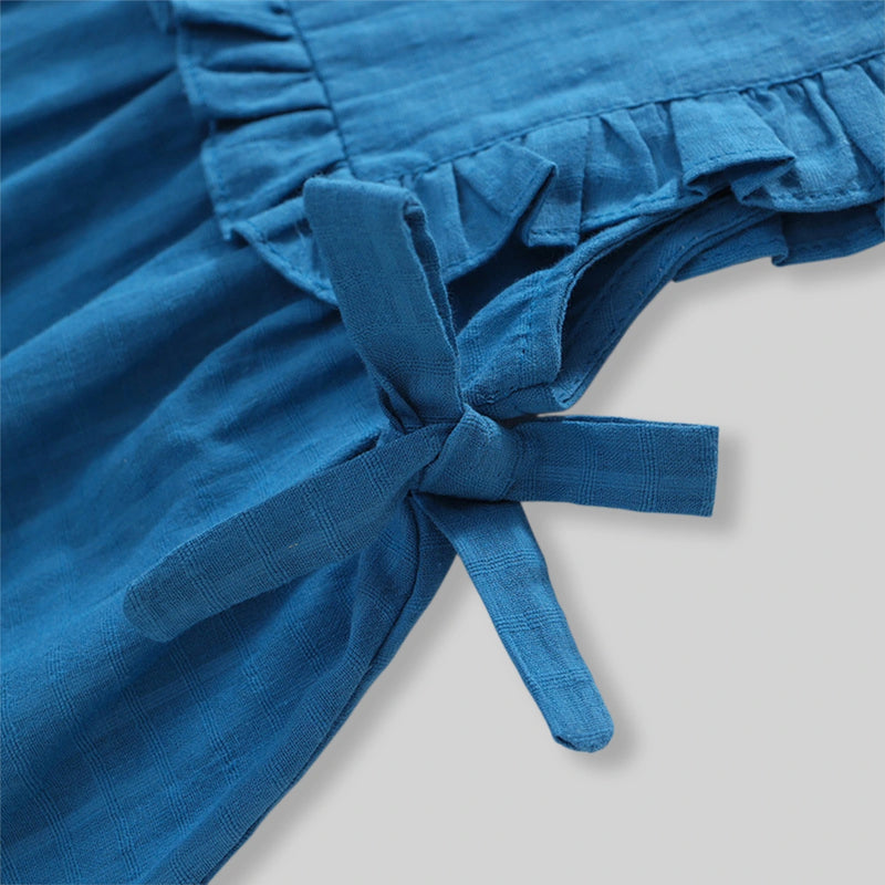 Girls Blue Textured Sleeveless Fit & Flare Dress Casual Dresses