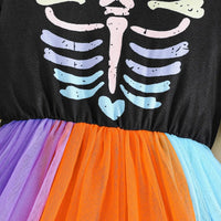 Girls Multicolor Skeleton Printed Halloween Fit & Flare Dress Casual Dresses