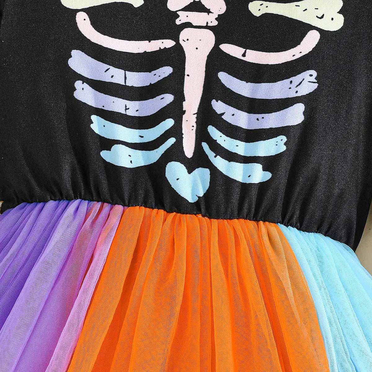 Girls Multicolor Skeleton Printed Halloween Fit & Flare Dress Casual Dresses