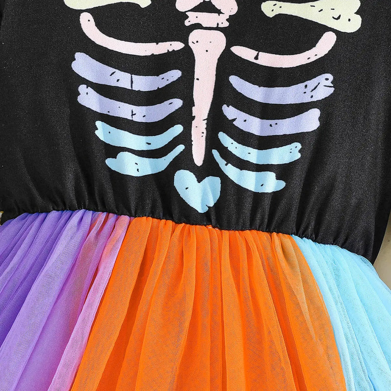 Girls Multicolor Skeleton Printed Halloween Fit & Flare Dress Casual Dresses